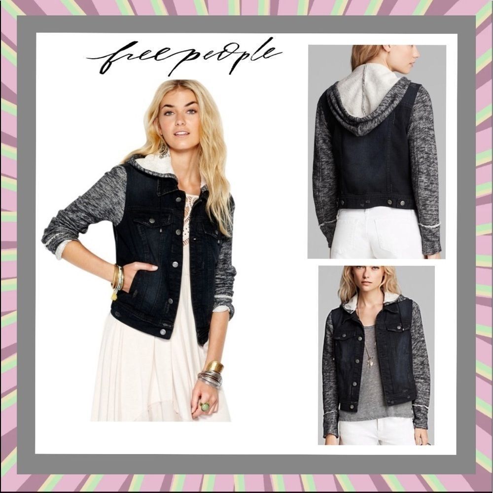 Free People Pumice Black Multimedia Hoodie Jacket Size S
